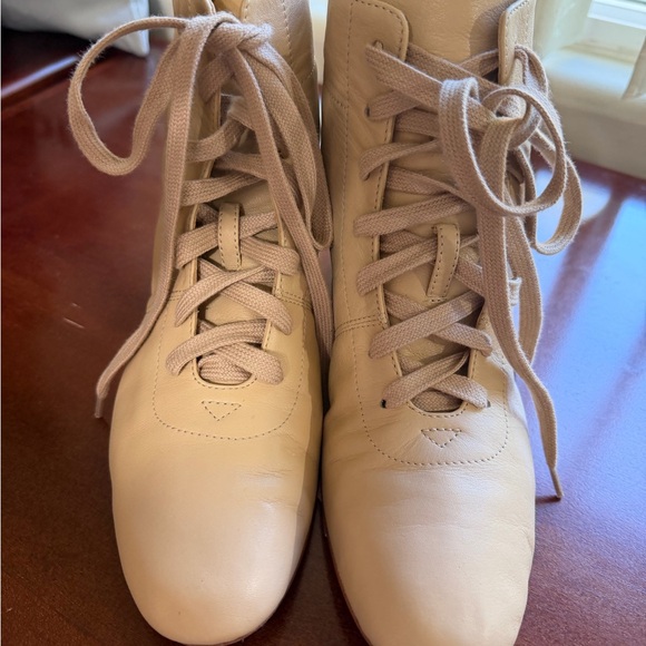 Beige Lace-Up Ankle Booties for Women